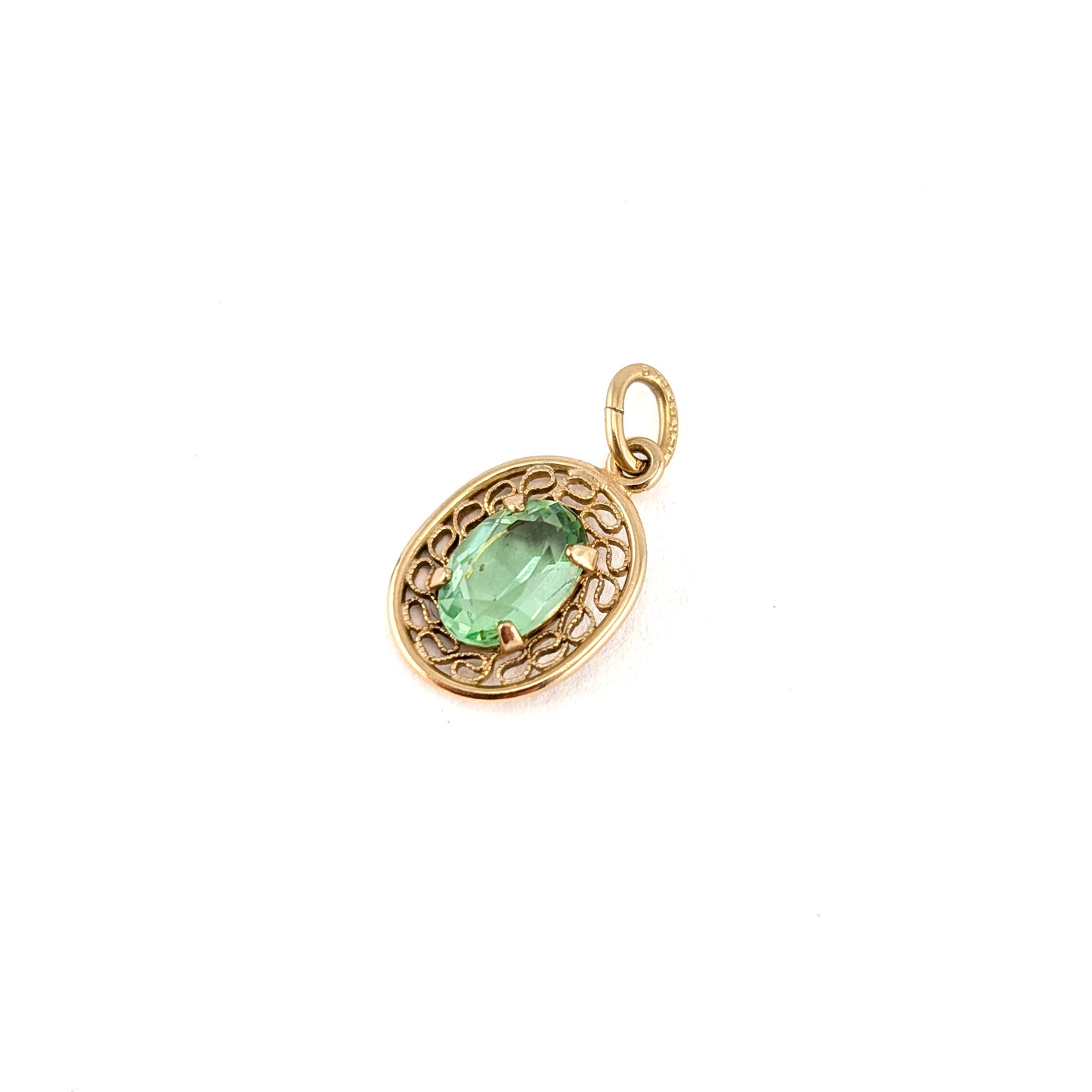 Vintage 14K Gold Uranium Spinel Pendant | Oval Green Fluorescent Stone