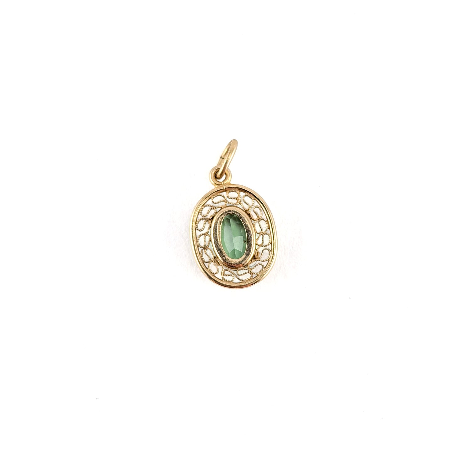 Vintage 14K Gold Uranium Spinel Pendant | Oval Green Fluorescent Stone