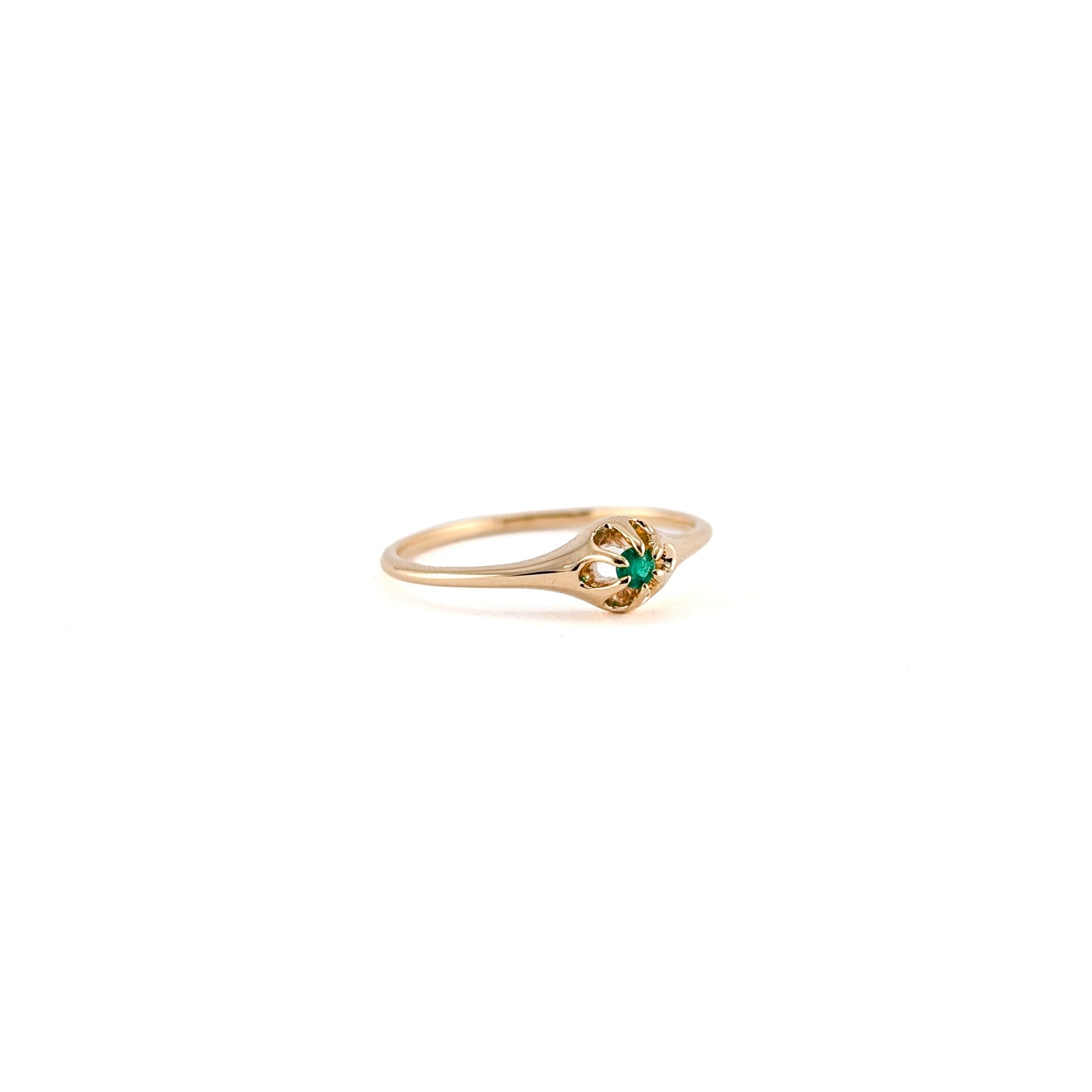 Antique Victorian 14K Gold Natural Emerald Buttercup Ring | Delicate Buttercup Setting | Petite Stacking Ring