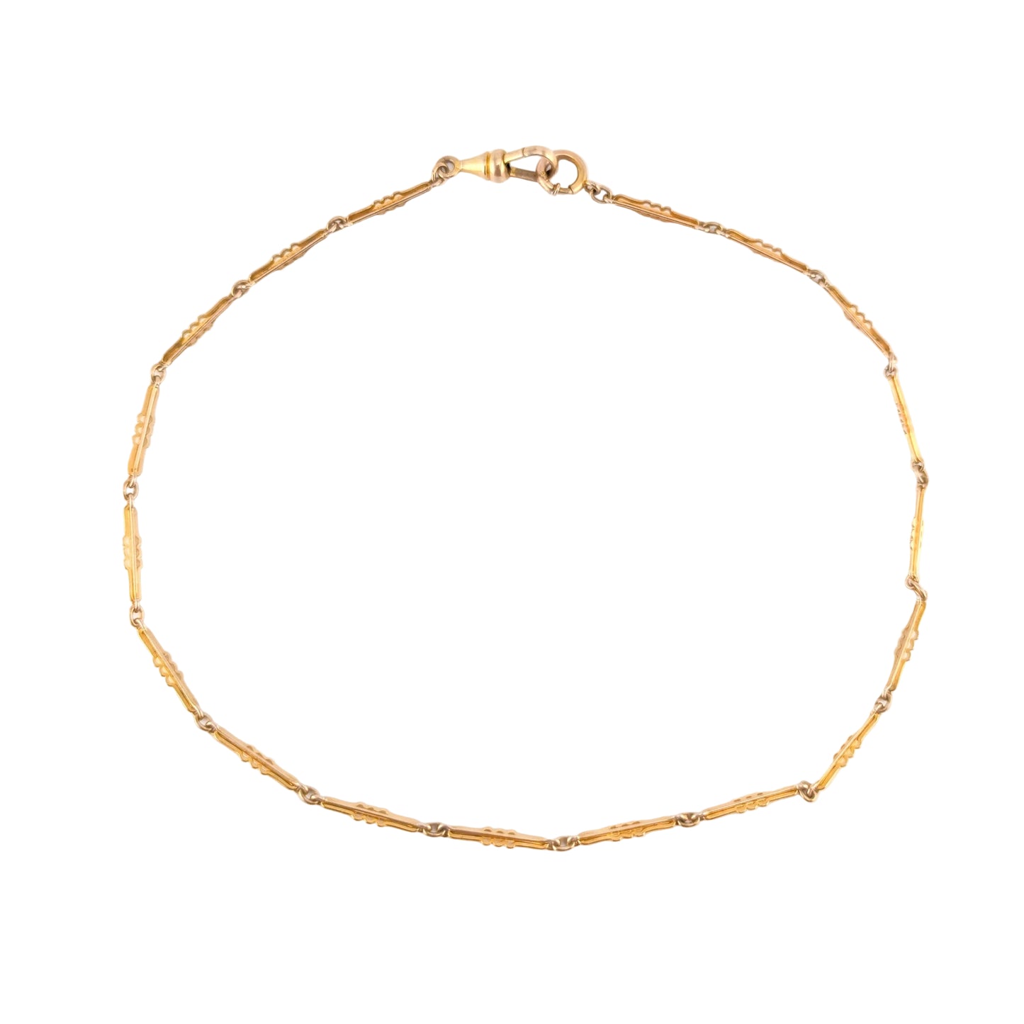 Antique 10K Yellow Gold Decorative Bar Link Watch Chain, 13"