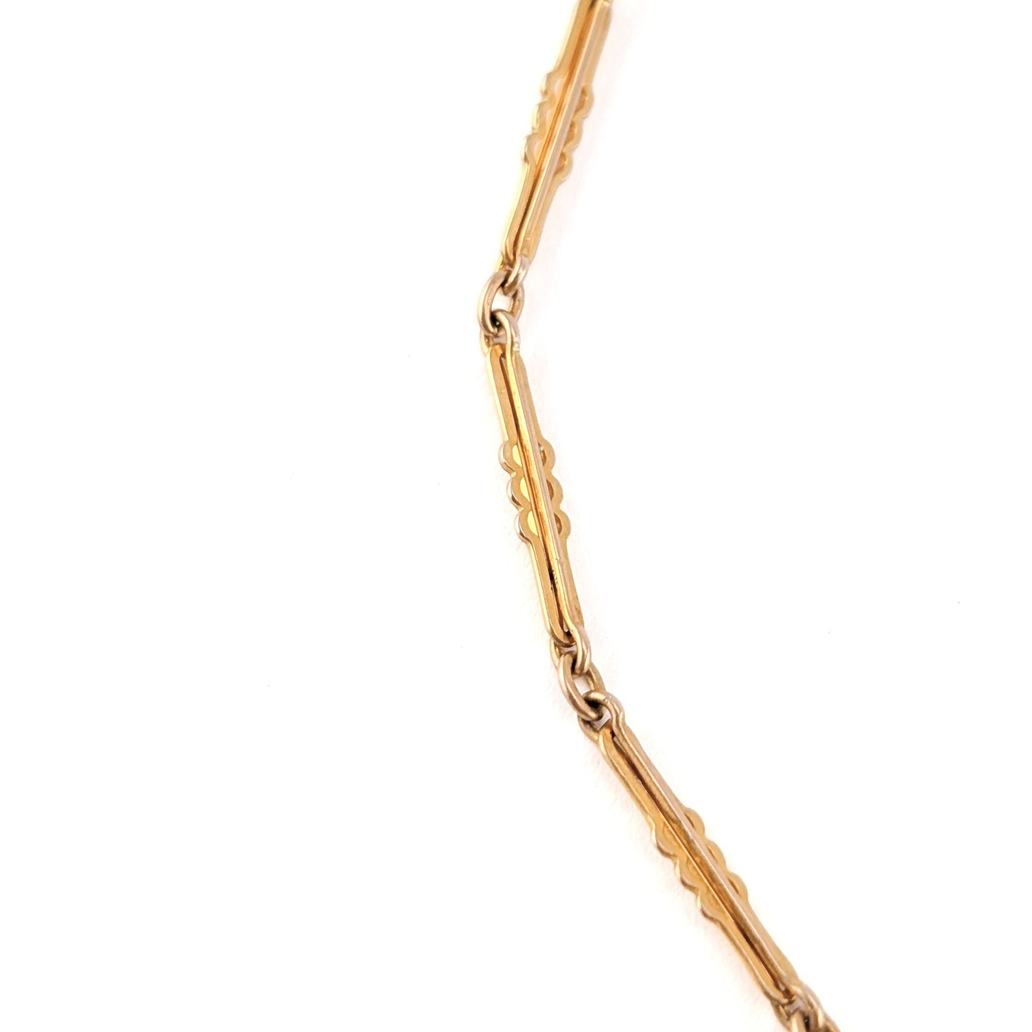 Antique 10K Yellow Gold Decorative Bar Link Watch Chain, 13"