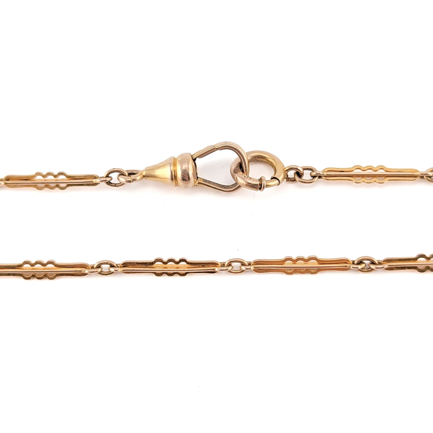 Antique 10K Yellow Gold Decorative Bar Link Watch Chain, 13"