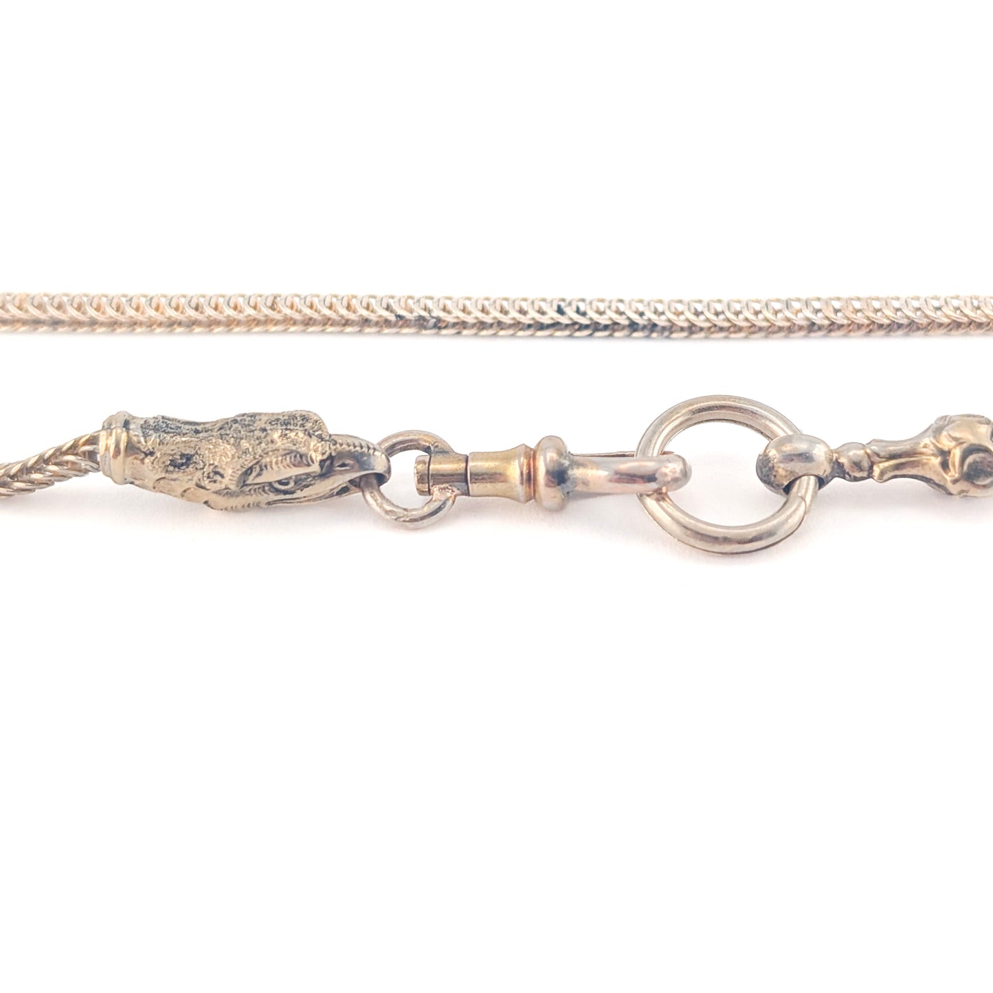 Antique Victorian 8K Pale Yellow Gold Foxtail Chain with Eagle Head, 12.5"