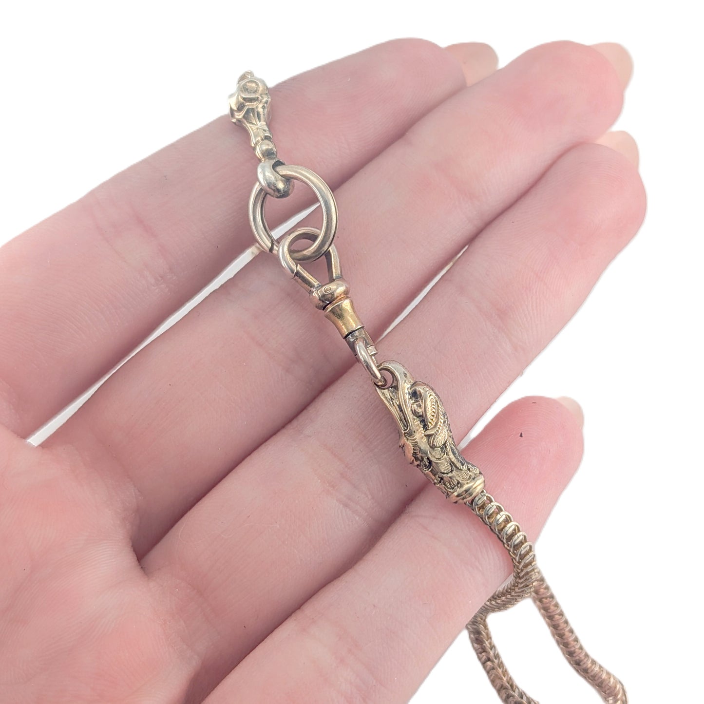 Antique Victorian 8K Pale Yellow Gold Foxtail Chain with Eagle Head, 12.5"
