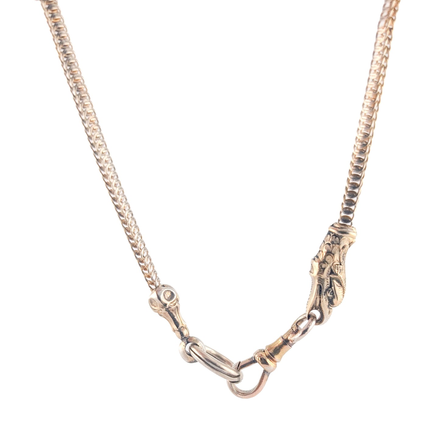 Antique Victorian 8K Pale Yellow Gold Foxtail Chain with Eagle Head, 12.5"