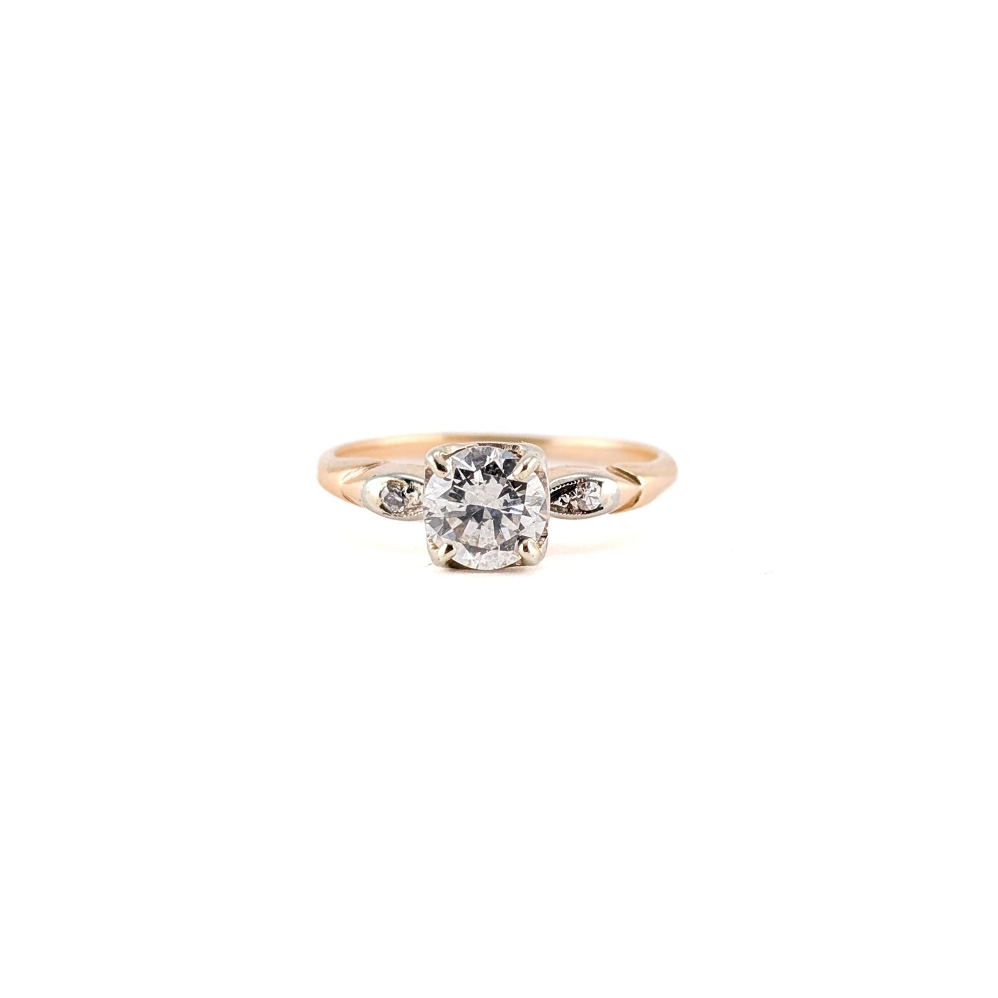 Antique 0.82 Carat Old European Cut Diamond Ring in 14K Two-Tone Gold