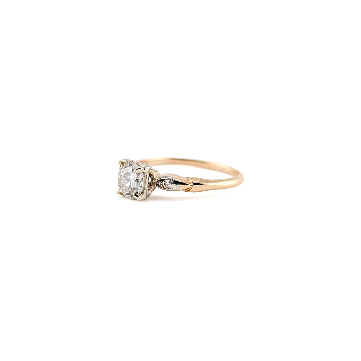 Antique 0.82 Carat Old European Cut Diamond Ring in 14K Two-Tone Gold