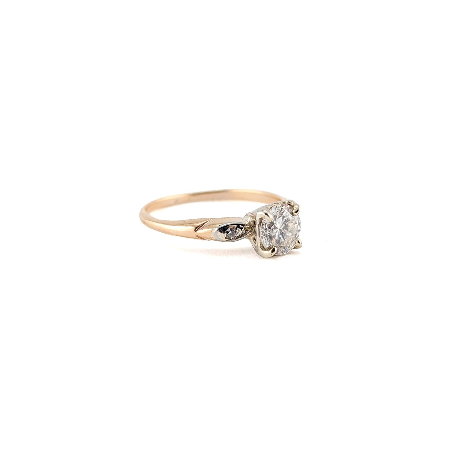 Antique 0.82 Carat Old European Cut Diamond Ring in 14K Two-Tone Gold