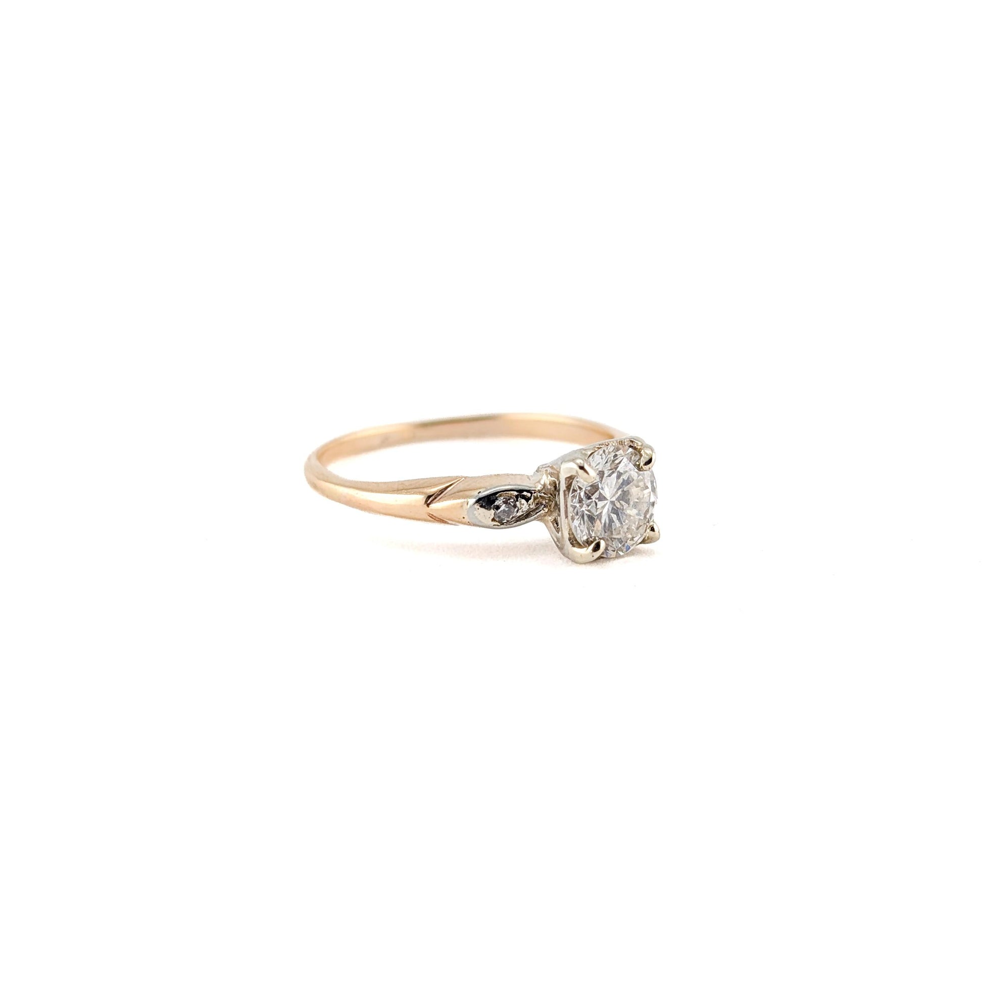 Antique 0.82 Carat Old European Cut Diamond Ring in 14K Two-Tone Gold