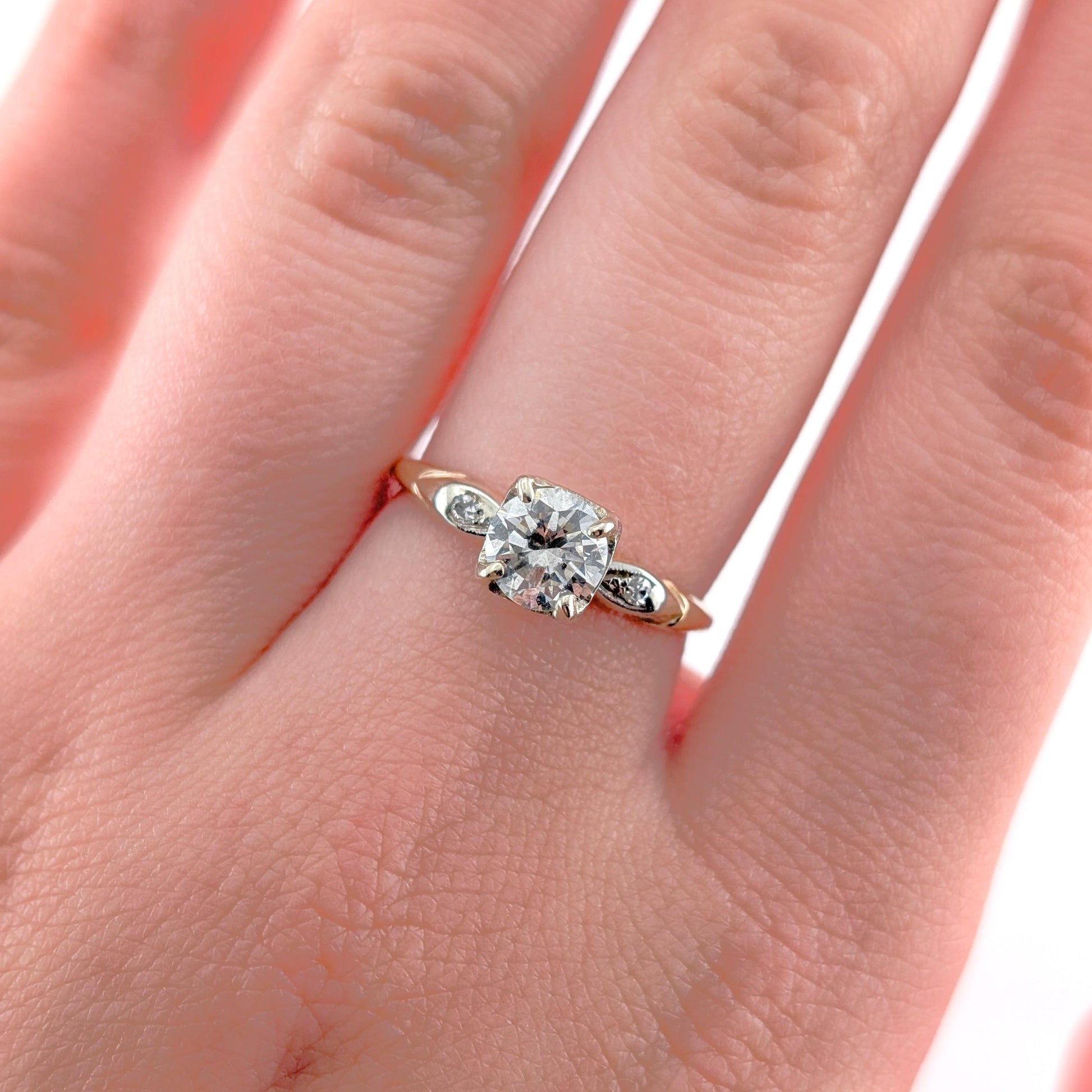Antique 0.82 Carat Old European Cut Diamond Ring in 14K Two-Tone Gold