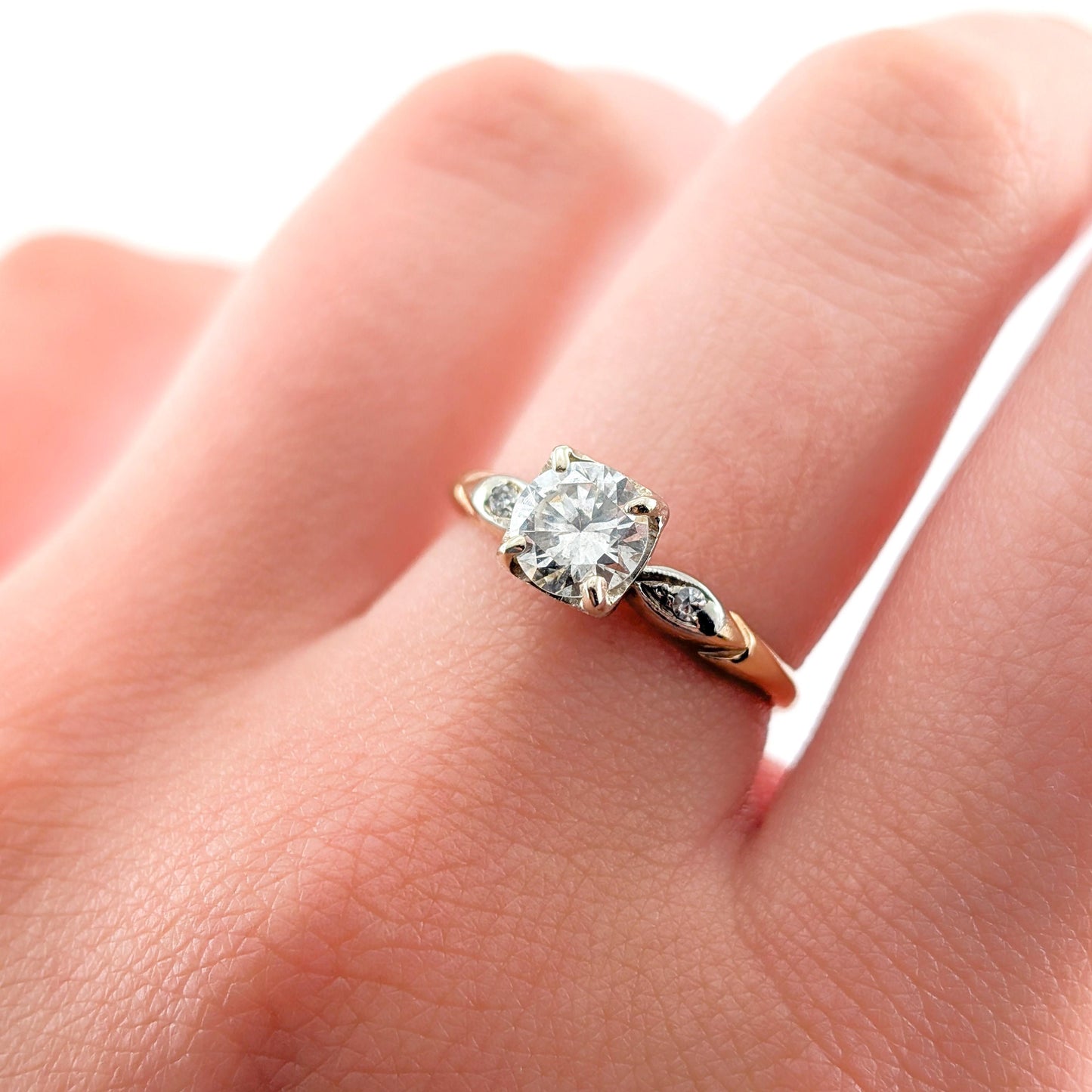 Antique 0.82 Carat Old European Cut Diamond Ring in 14K Two-Tone Gold