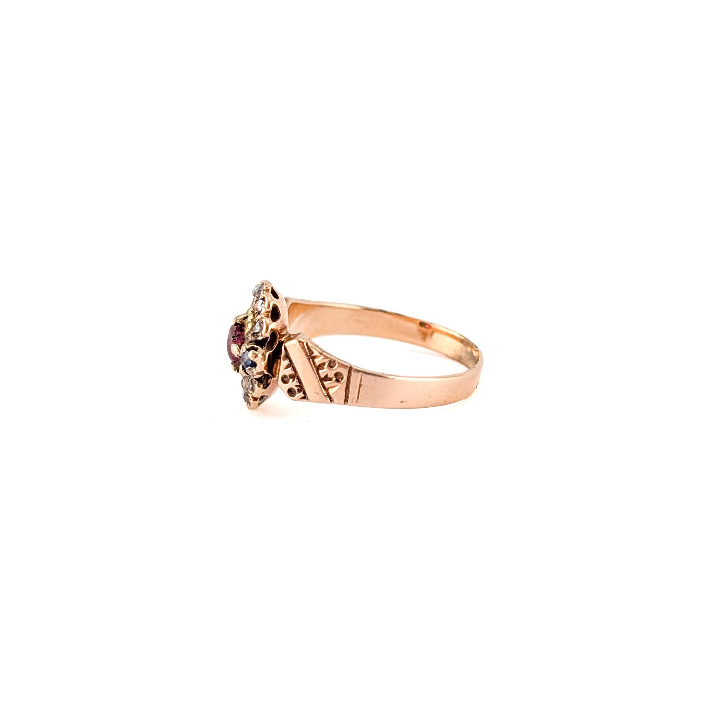 Antique Victorian 10k Gold Red Paste, Sapphire & Diamond Ring