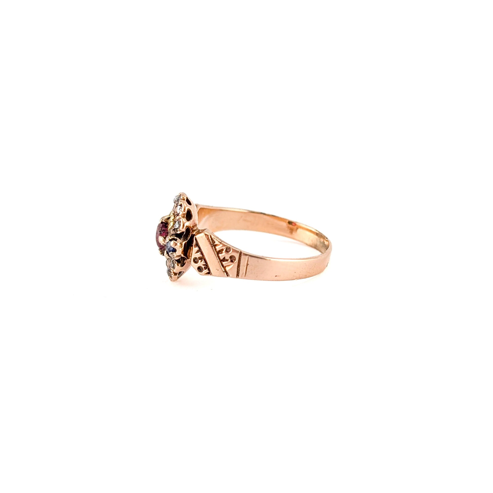 Antique Victorian 10k Gold Red Paste, Sapphire & Diamond Ring