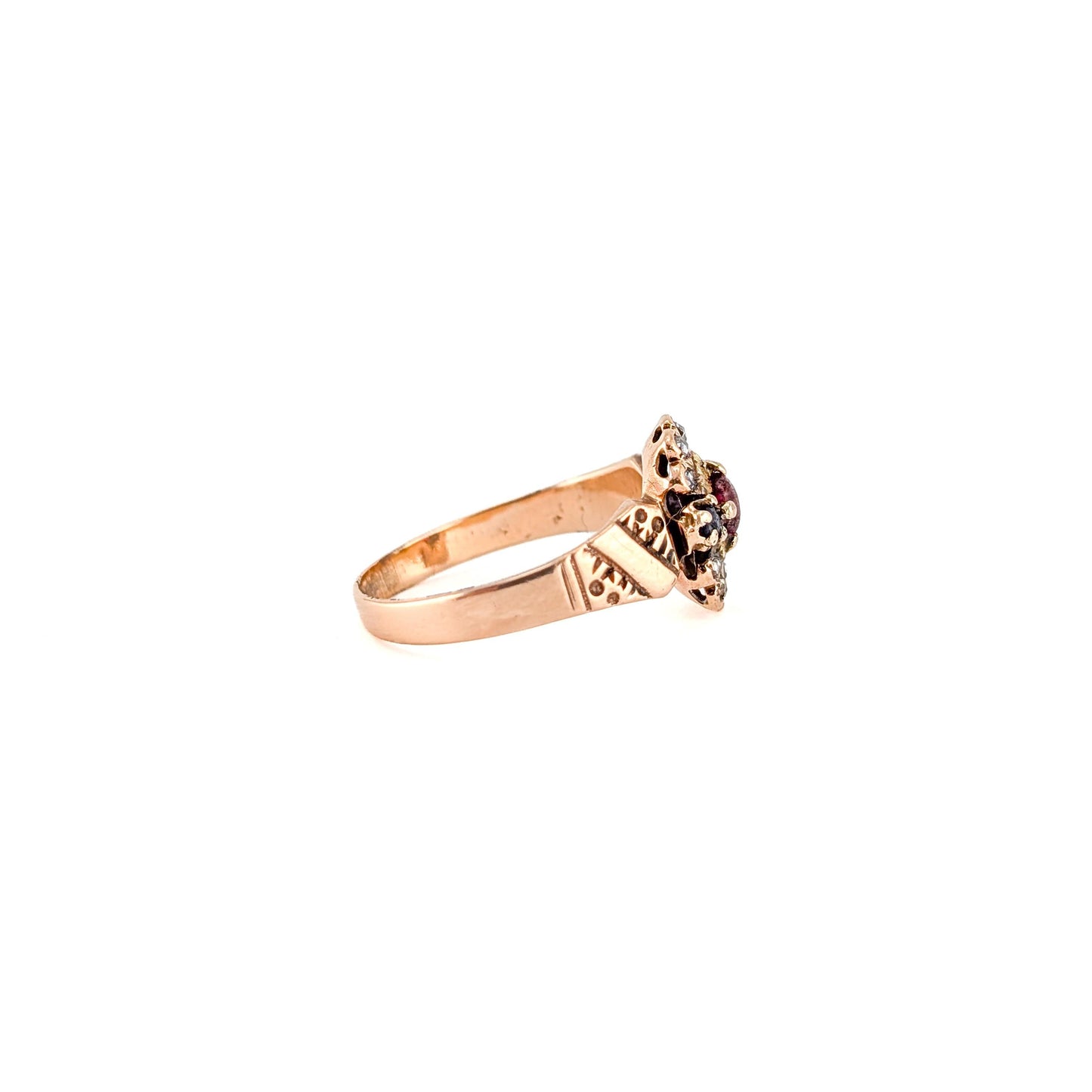 Antique Victorian 10k Gold Red Paste, Sapphire & Diamond Ring