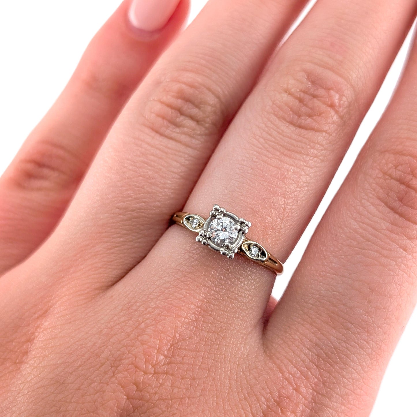 Vintage 14k Gold & Silver-Topped 0.35ct Diamond Engagement Ring
