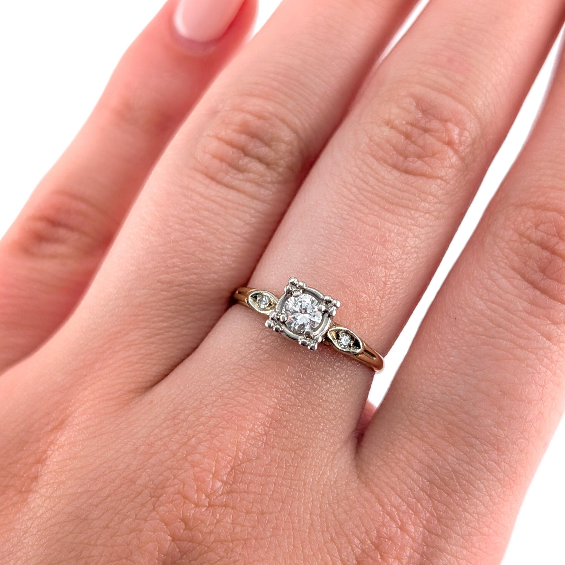 Vintage 14k Gold & Silver-Topped 0.35ct Diamond Engagement Ring