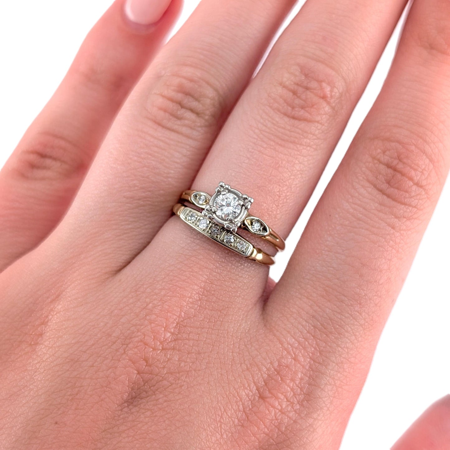 Vintage 14k Gold & Silver-Topped 0.35ct Diamond Engagement Ring