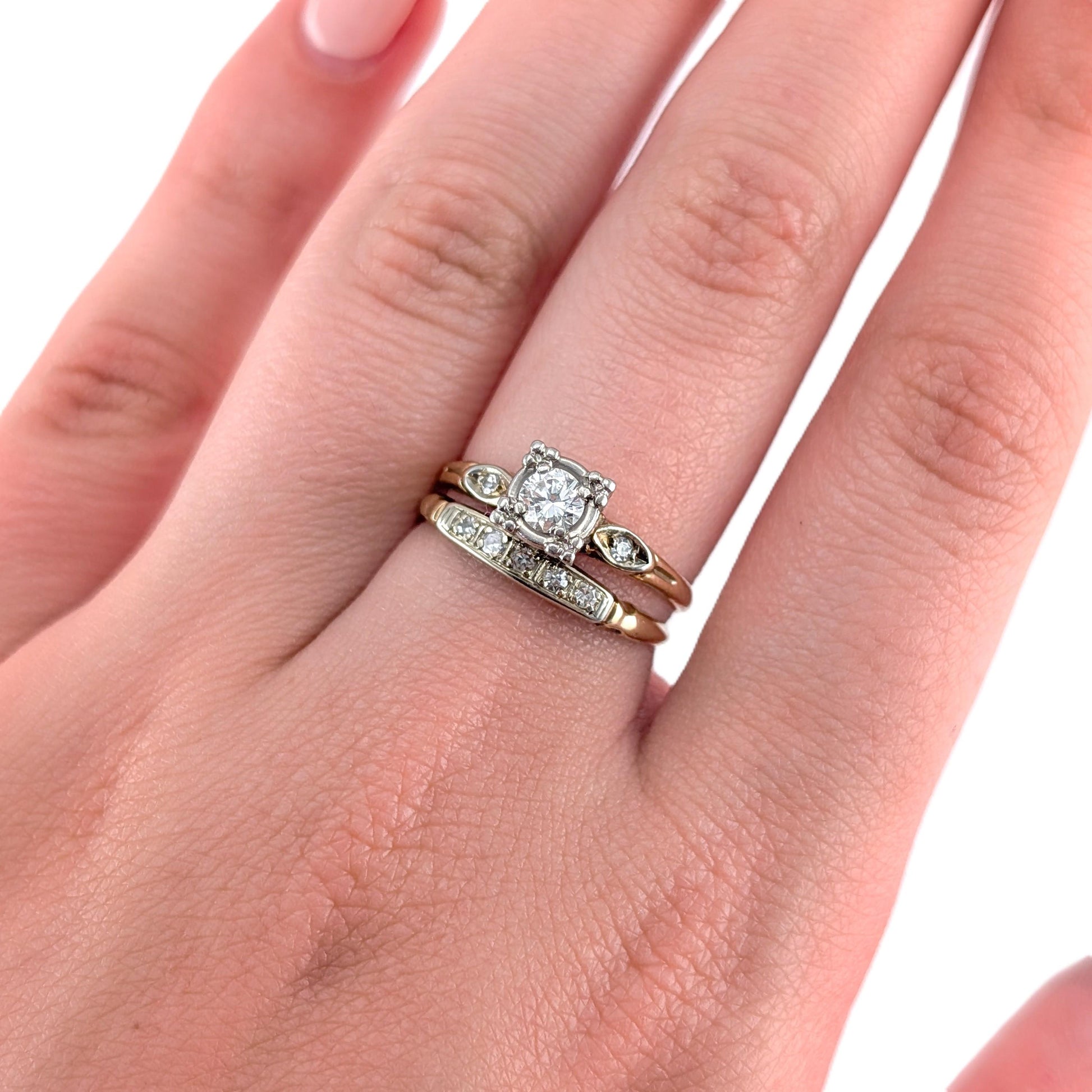 Vintage 14k Gold & Silver-Topped 0.35ct Diamond Engagement Ring