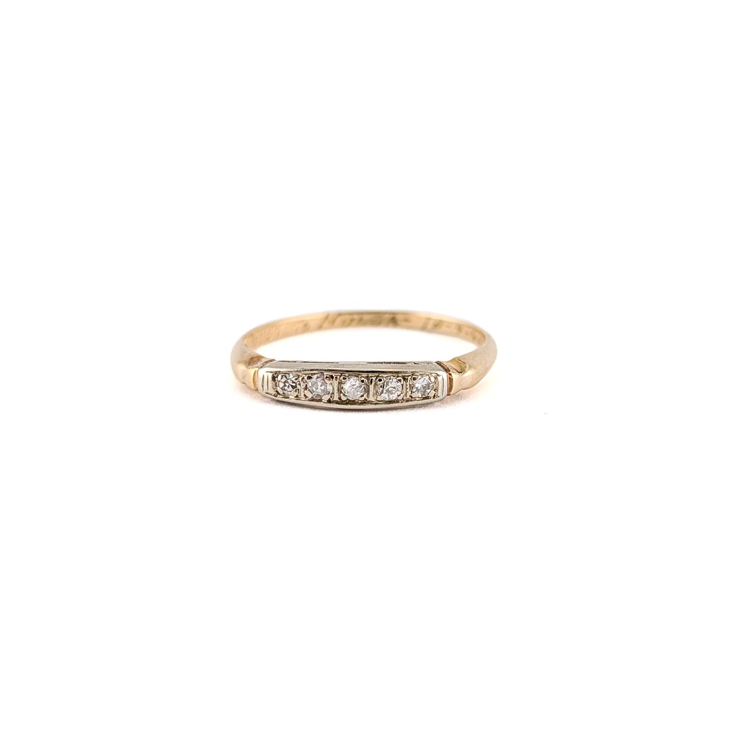 Retro 14K Yellow Gold Band Ring with White Diamonds