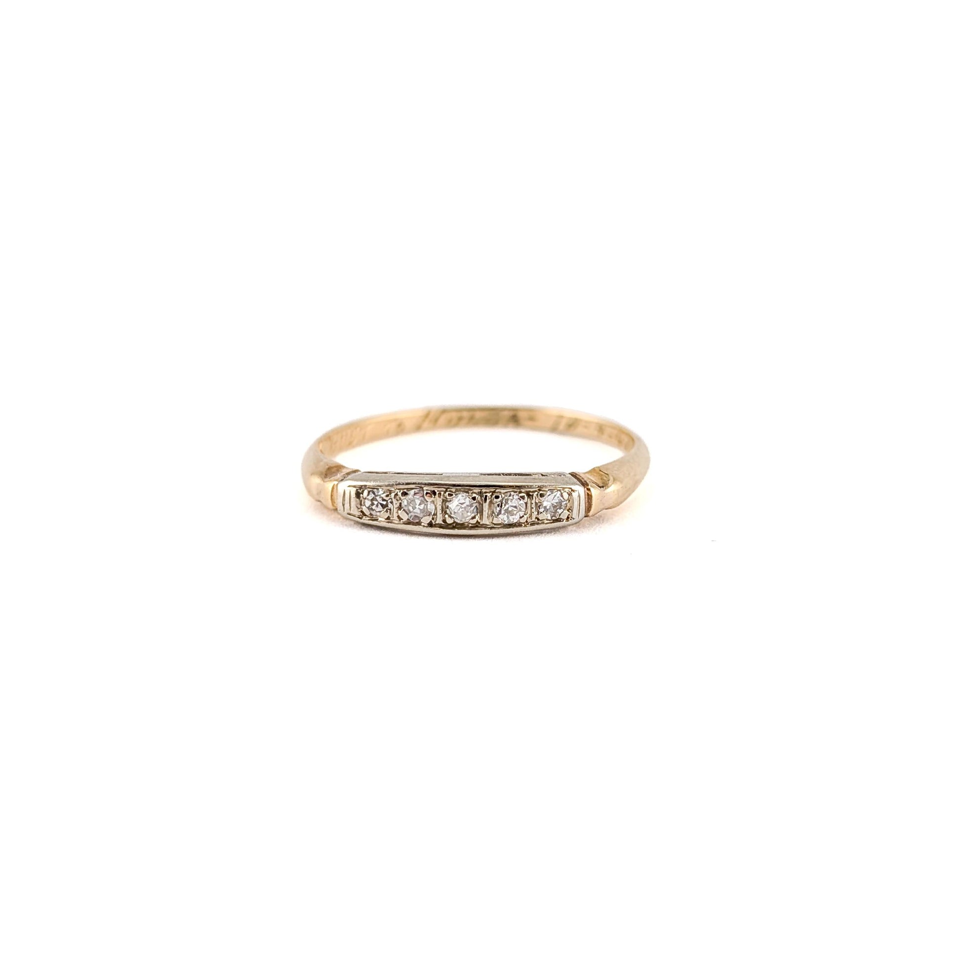 Retro 14K Yellow Gold Band Ring with White Diamonds