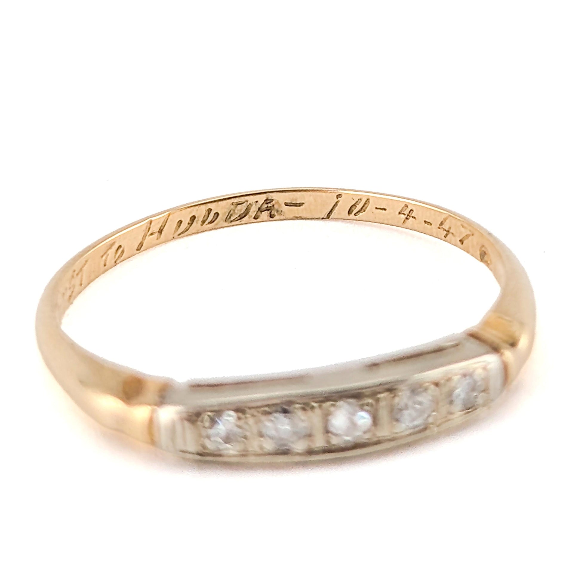 Retro 14K Yellow Gold Band Ring with White Diamonds
