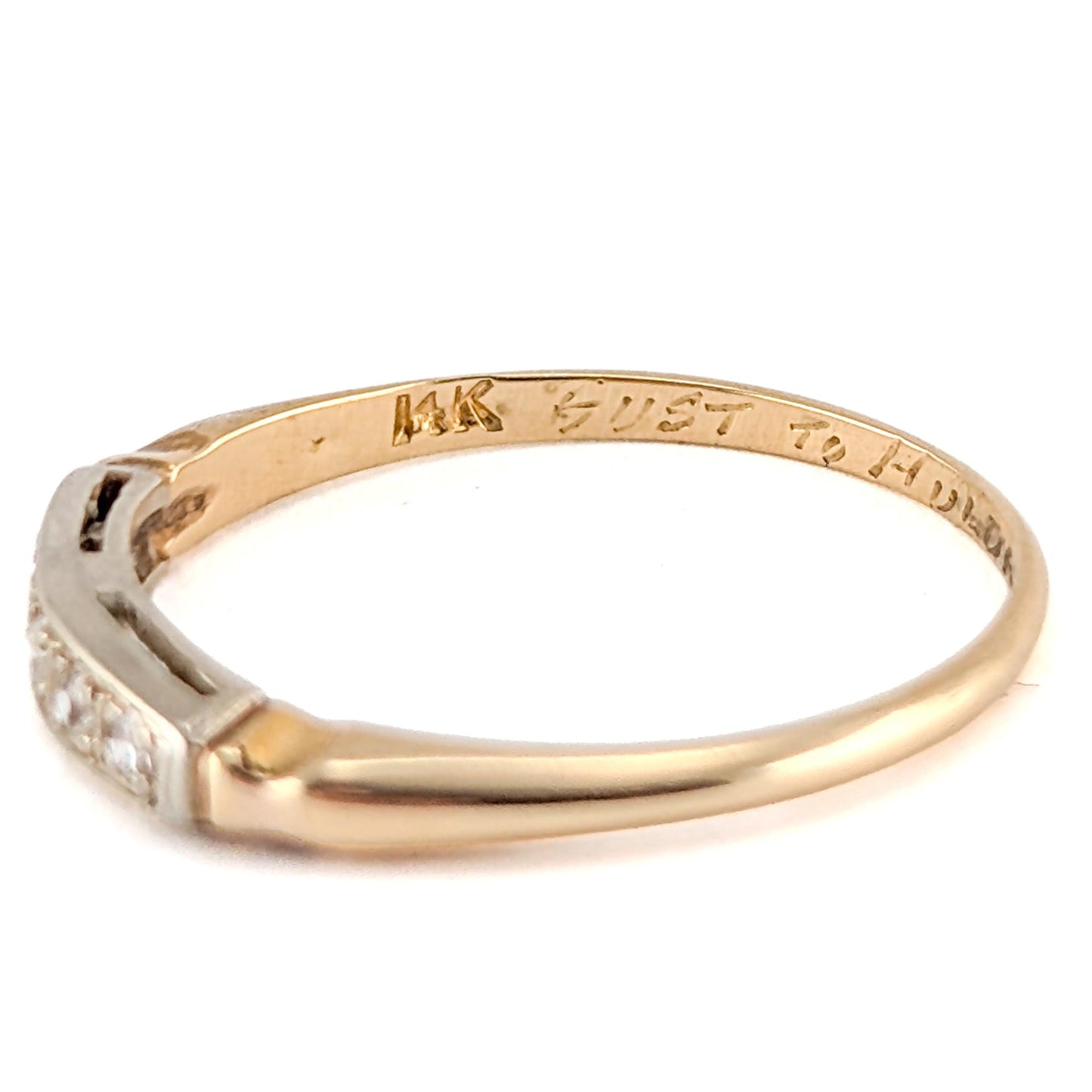 Retro 14K Yellow Gold Band Ring with White Diamonds