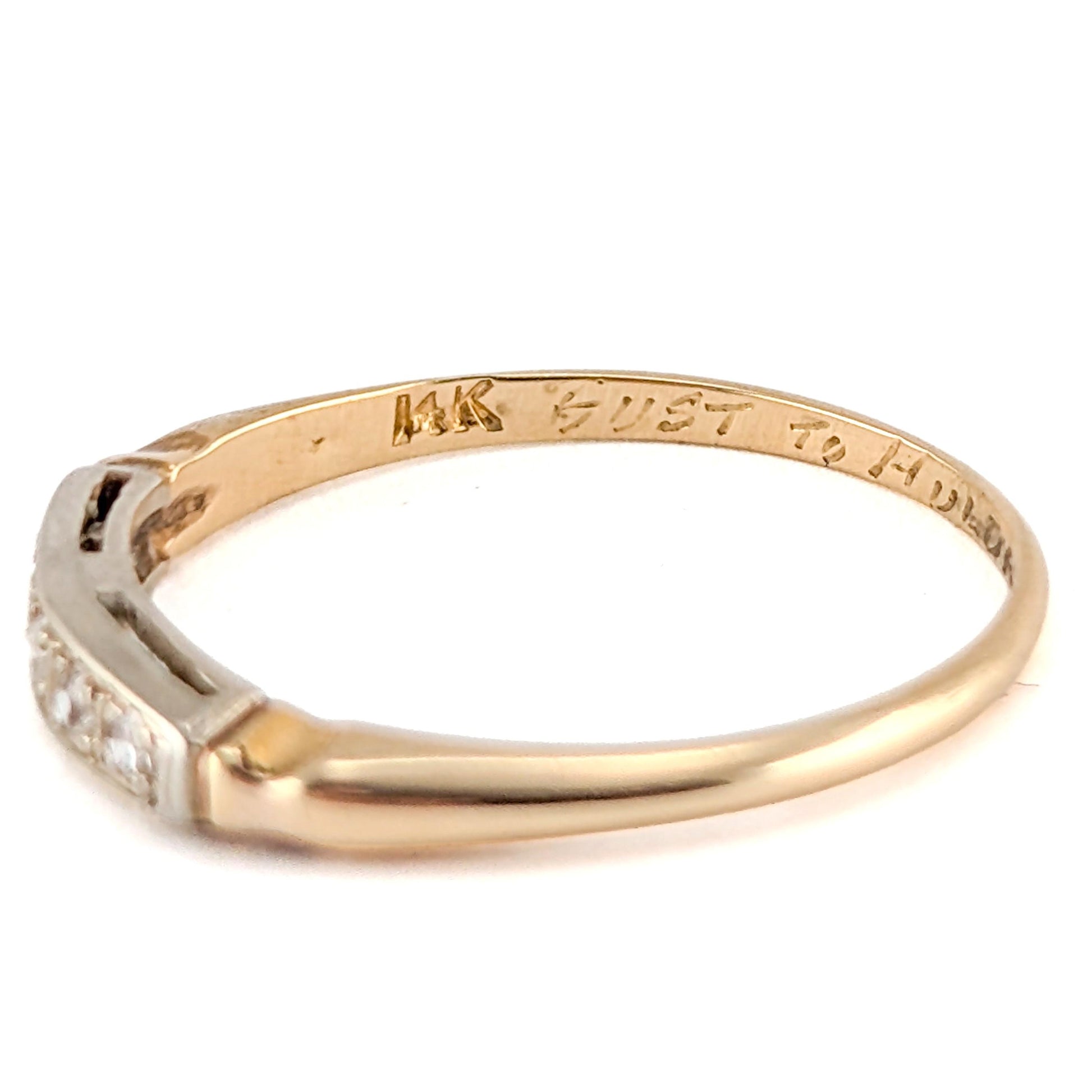 Retro 14K Yellow Gold Band Ring with White Diamonds