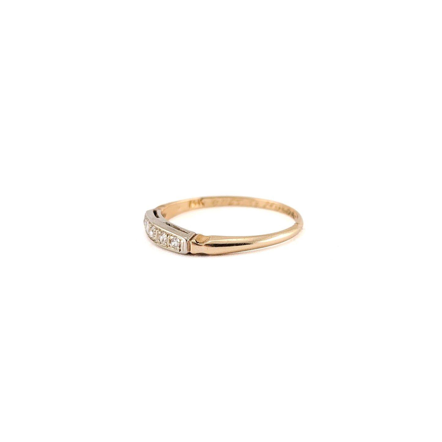 Retro 14K Yellow Gold Band Ring with White Diamonds