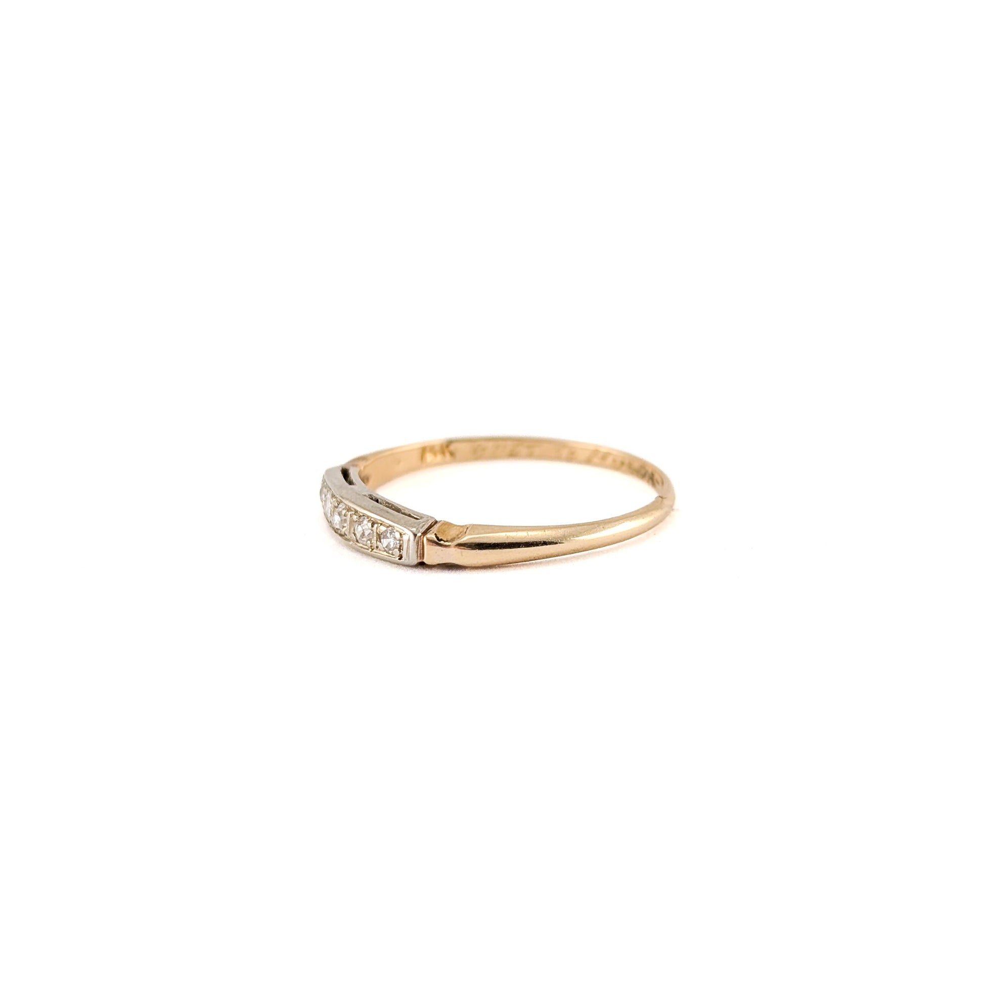 Retro 14K Yellow Gold Band Ring with White Diamonds
