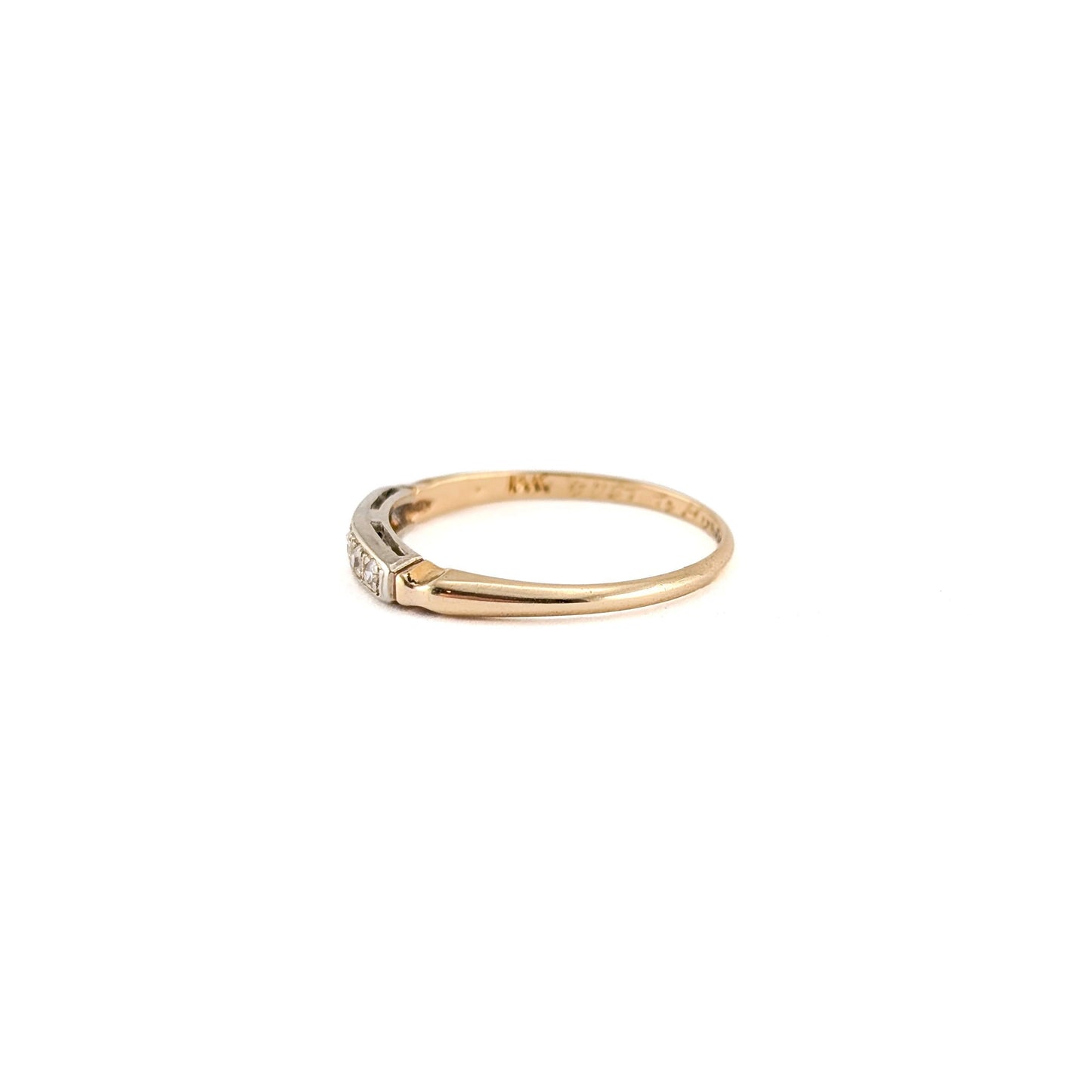 Retro 14K Yellow Gold Band Ring with White Diamonds