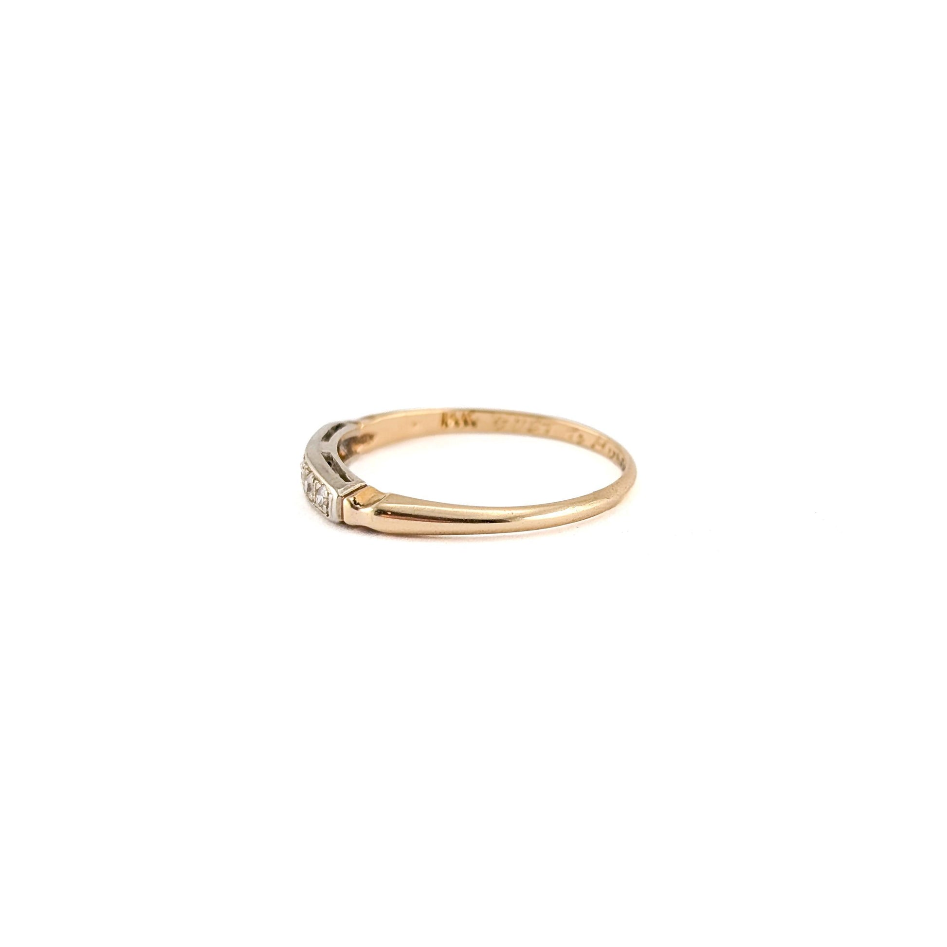 Retro 14K Yellow Gold Band Ring with White Diamonds