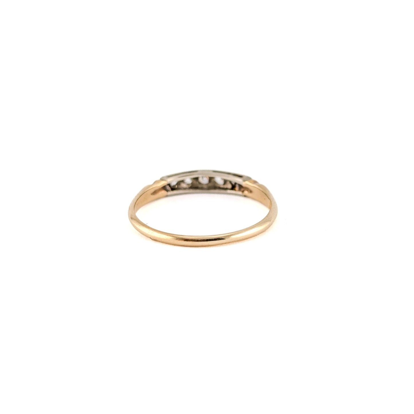 Retro 14K Yellow Gold Band Ring with White Diamonds