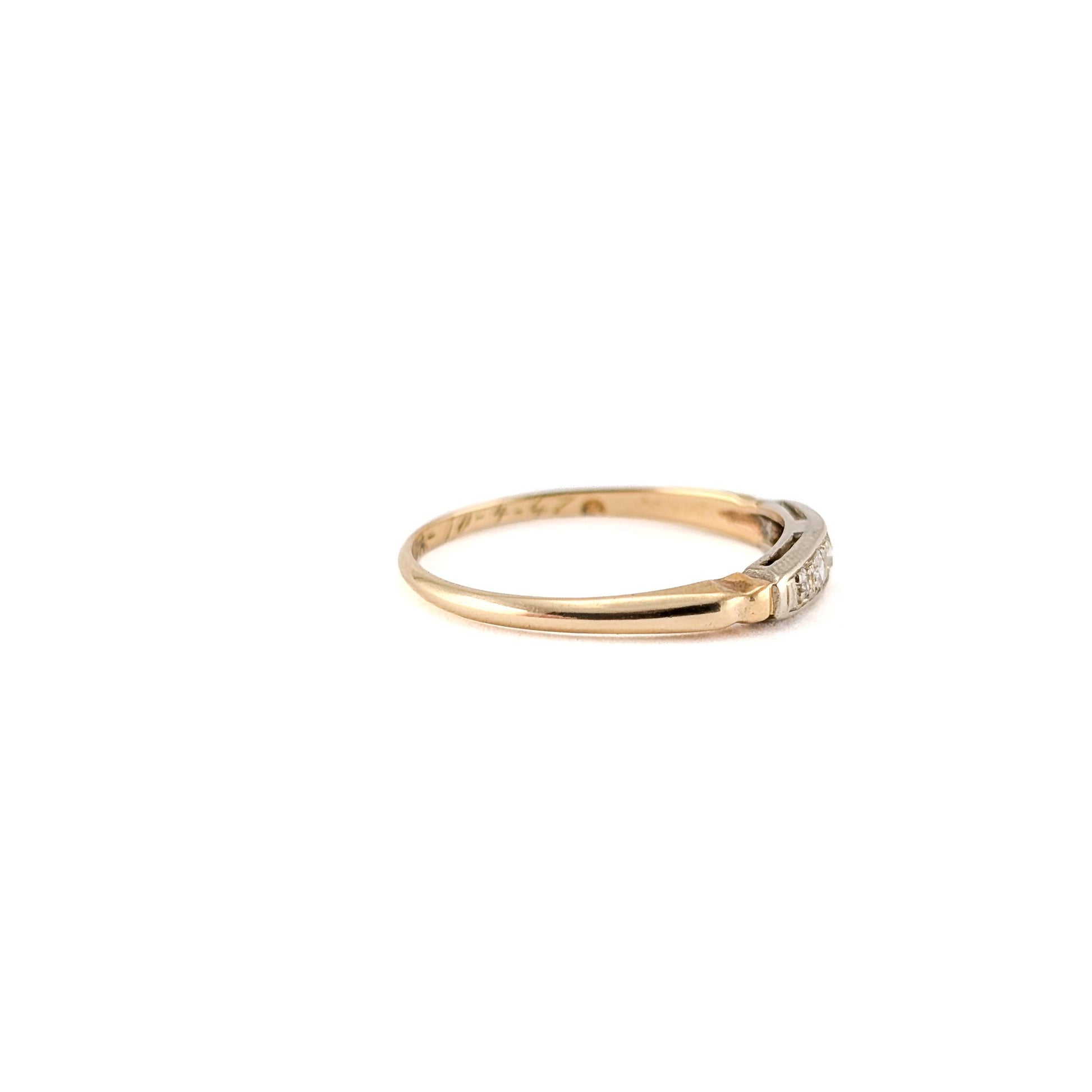 Retro 14K Yellow Gold Band Ring with White Diamonds