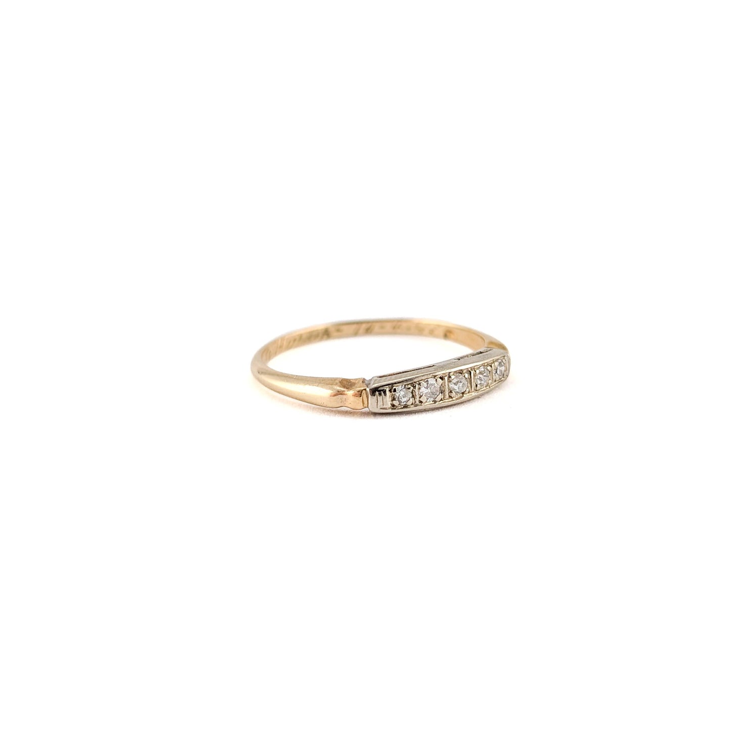 Retro 14K Yellow Gold Band Ring with White Diamonds