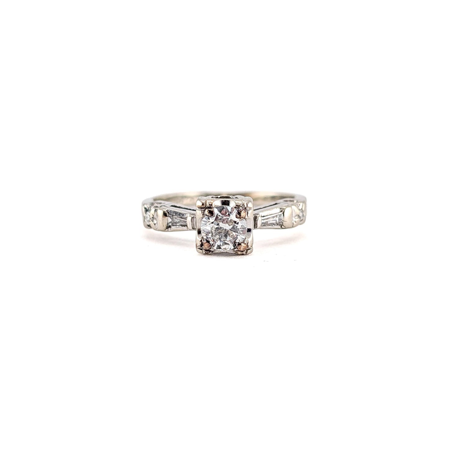Vintage 14k White Gold 0.50ct Transitional Cut Diamond Engagement Ring