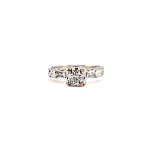 Vintage 14k White Gold 0.50ct Transitional Cut Diamond Engagement Ring