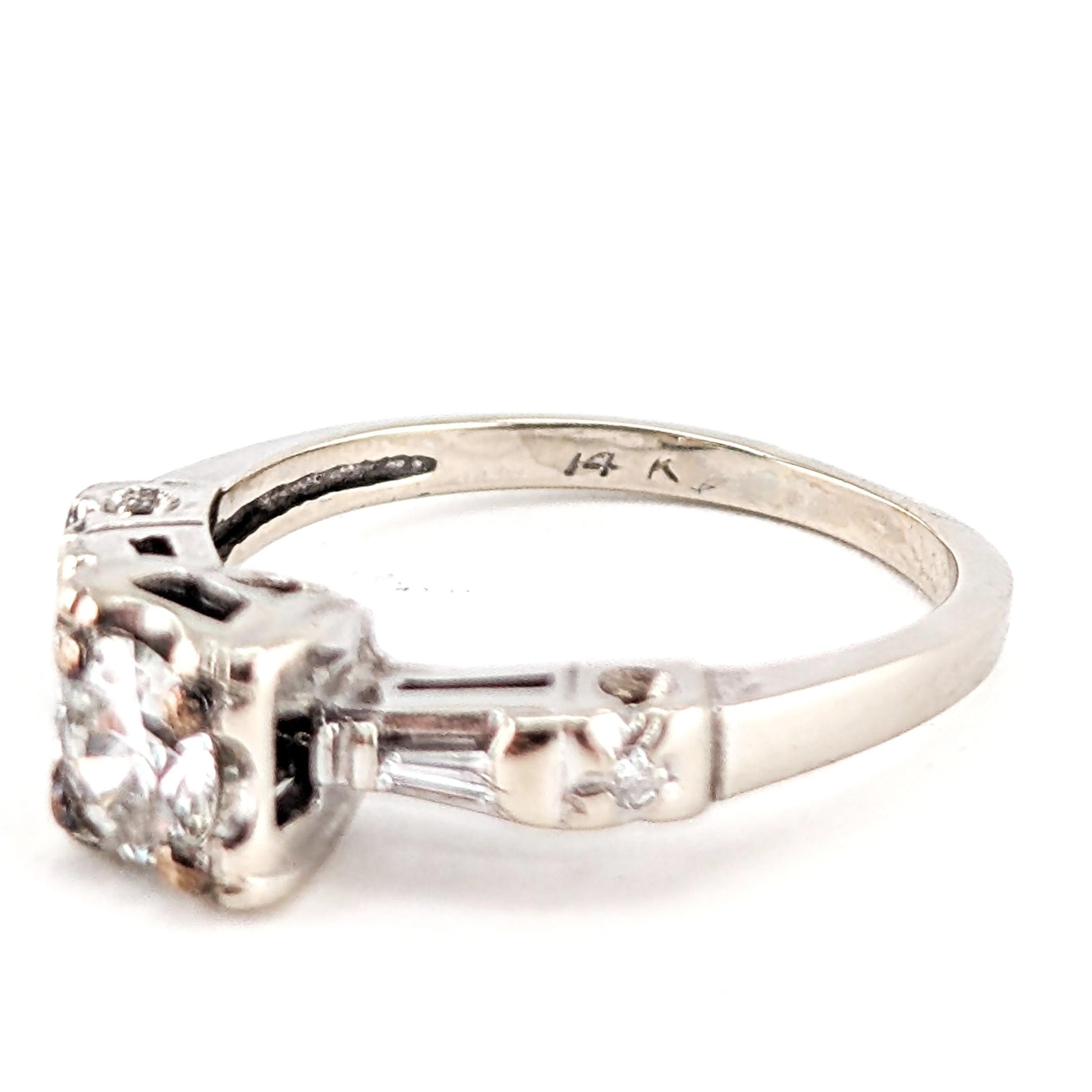 Vintage 14k White Gold 0.50ct Transitional Cut Diamond Engagement Ring