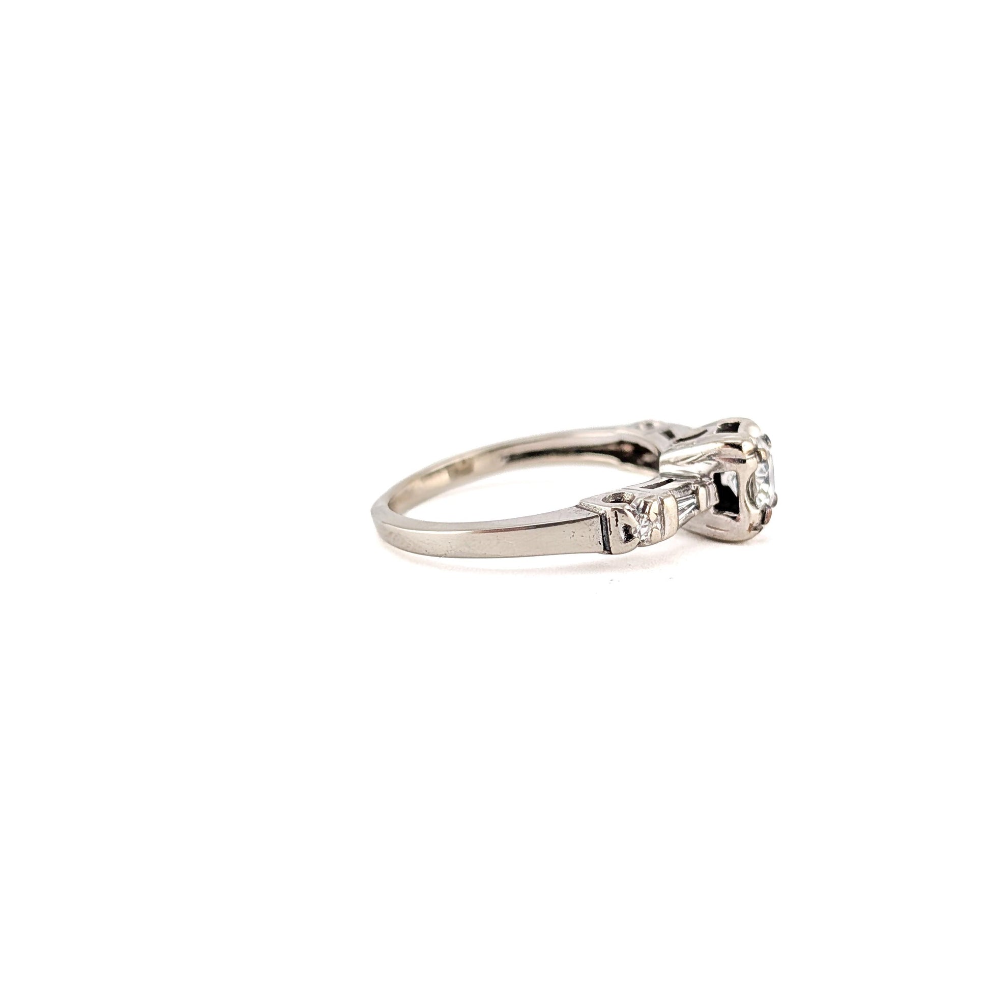 Vintage 14k White Gold 0.50ct Transitional Cut Diamond Engagement Ring