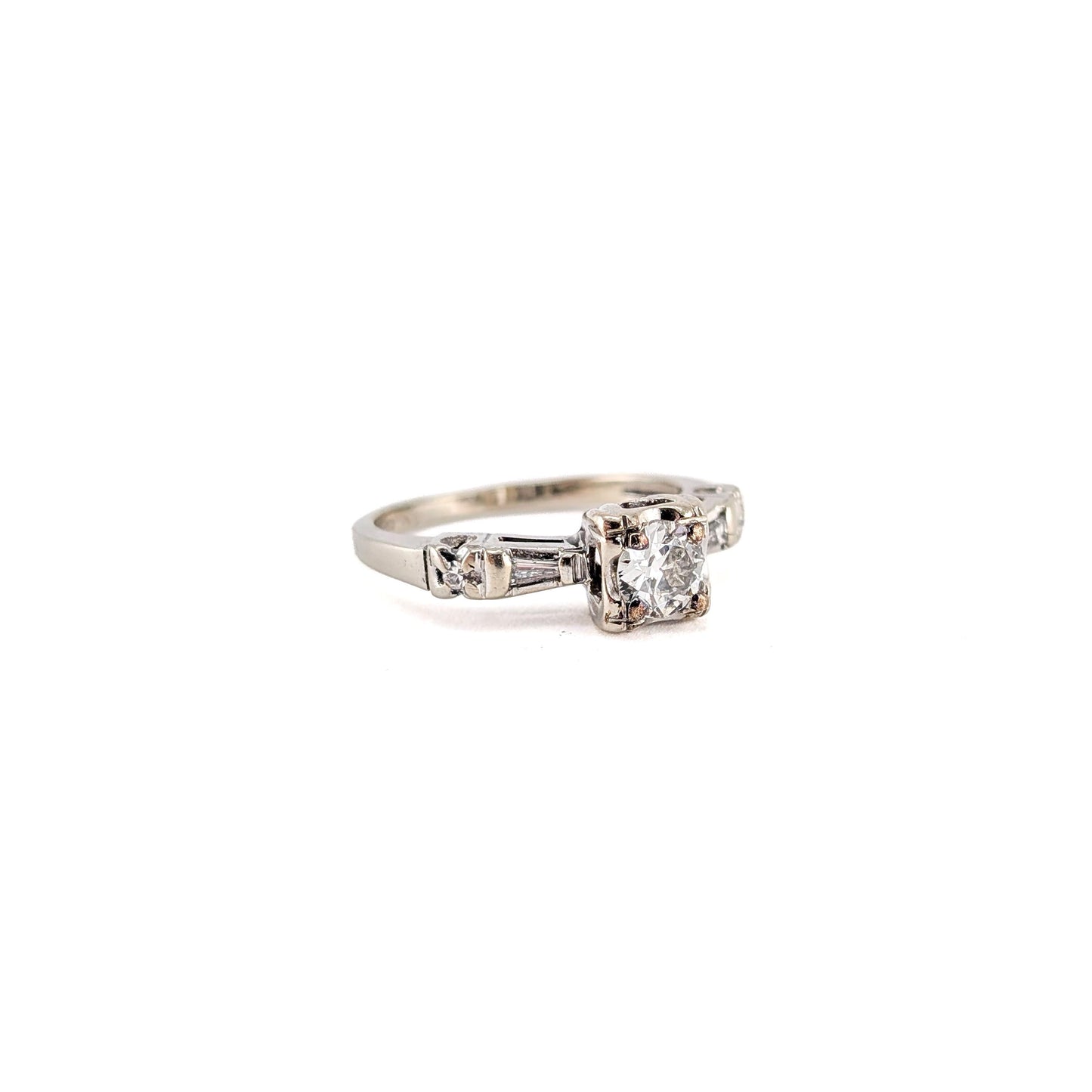 Vintage 14k White Gold 0.50ct Transitional Cut Diamond Engagement Ring