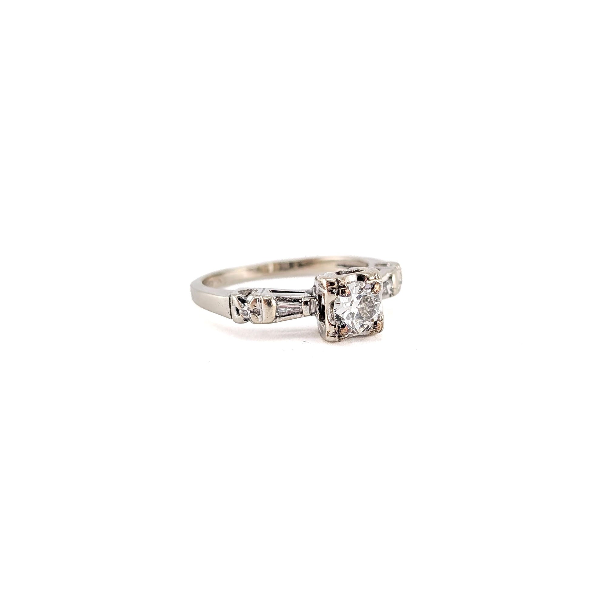 Vintage 14k White Gold 0.50ct Transitional Cut Diamond Engagement Ring