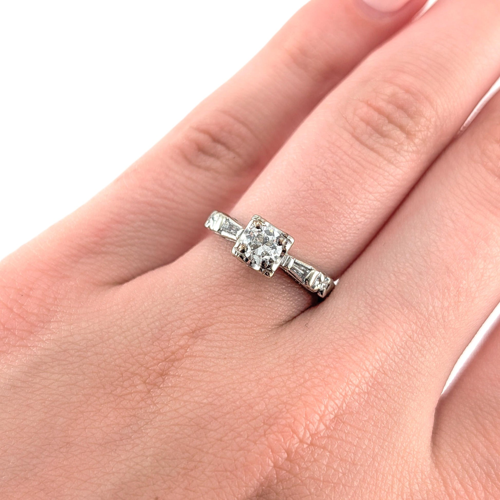 Vintage 14k White Gold 0.50ct Transitional Cut Diamond Engagement Ring