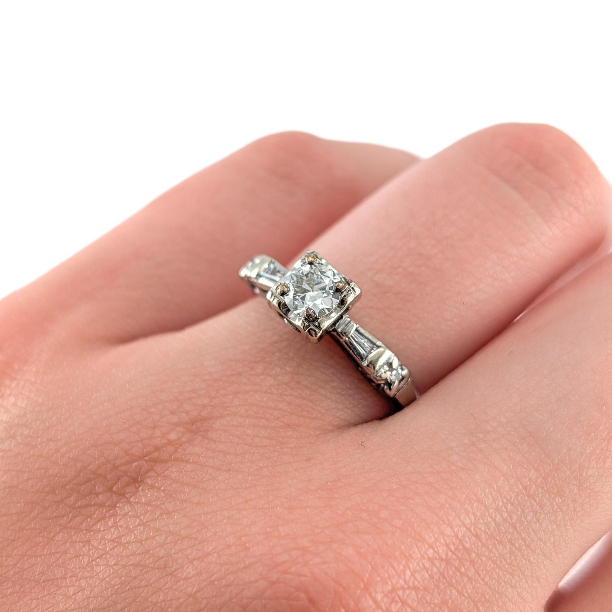 Vintage 14k White Gold 0.50ct Transitional Cut Diamond Engagement Ring