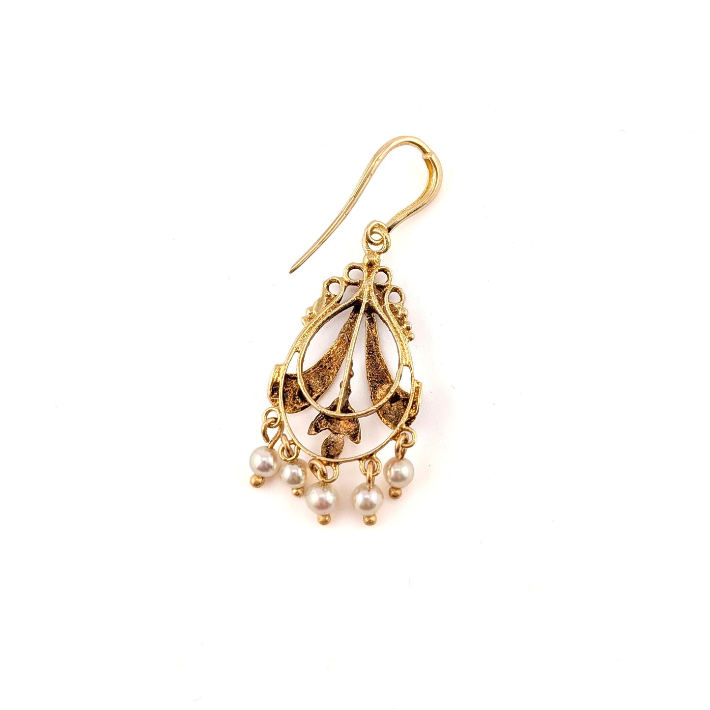 Victorian Blue Enamel And Pearl 14k Gold Chandelier Earrings