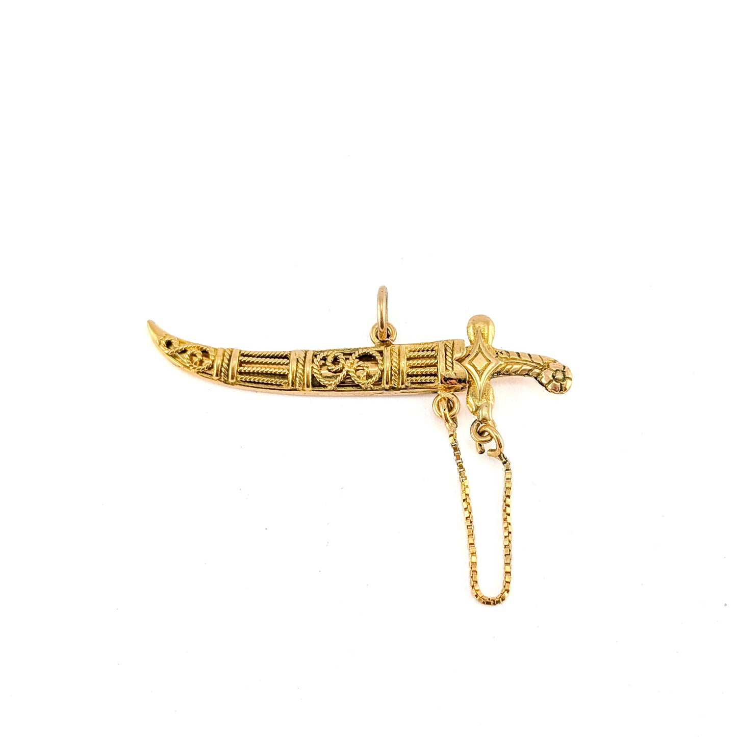 Vintage 18k Gold Mechanical Scimitar Style Dagger & Scabbard Charm