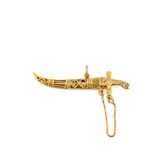Vintage 18k Gold Mechanical Scimitar Style Dagger & Scabbard Charm