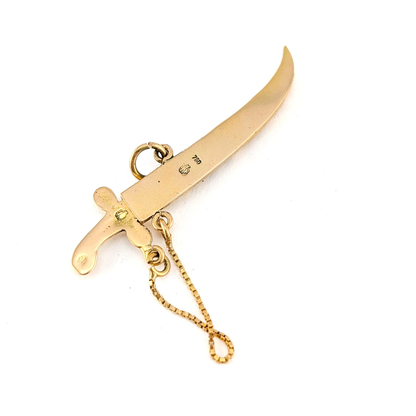 Vintage 18k Gold Mechanical Scimitar Style Dagger & Scabbard Charm