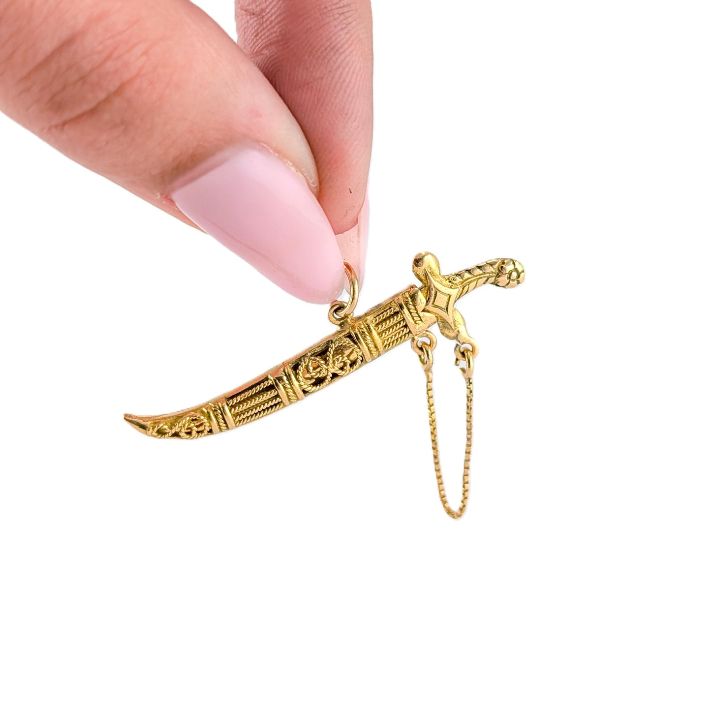 Vintage 18k Gold Mechanical Scimitar Style Dagger & Scabbard Charm