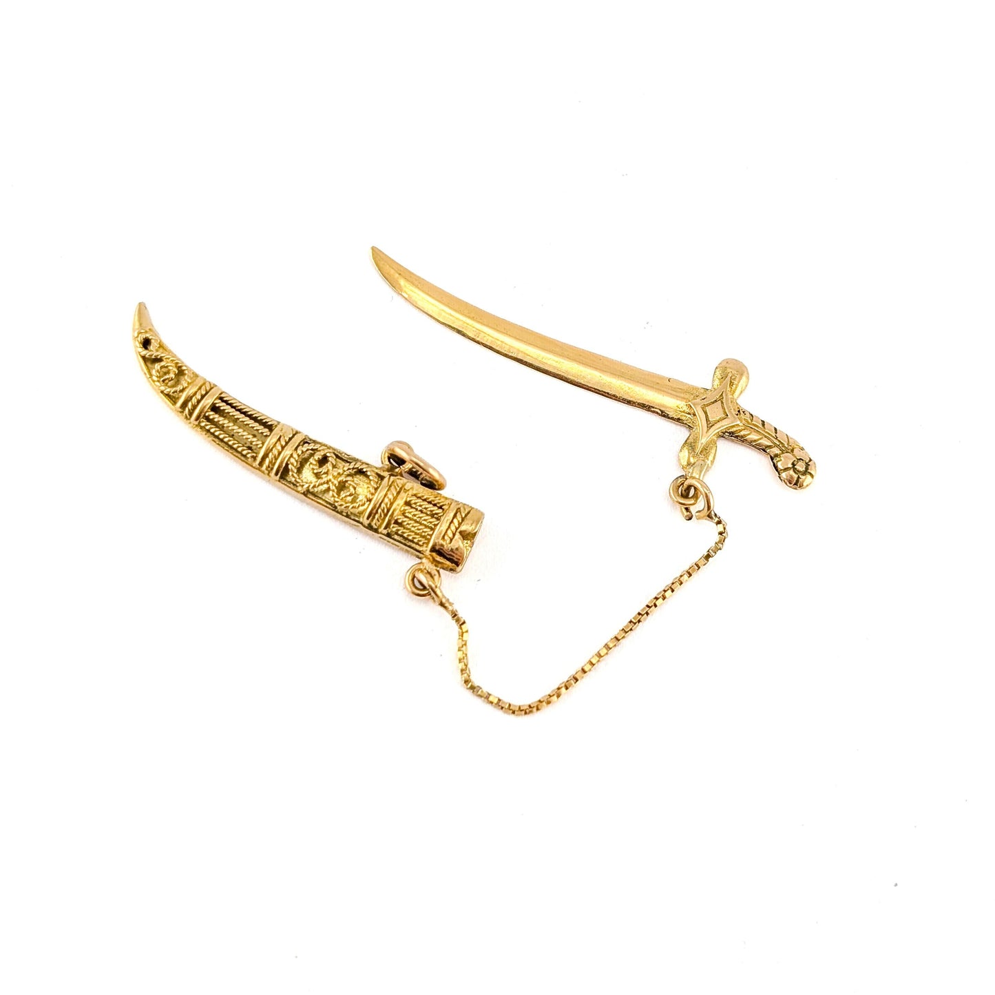 Vintage 18k Gold Mechanical Scimitar Style Dagger & Scabbard Charm