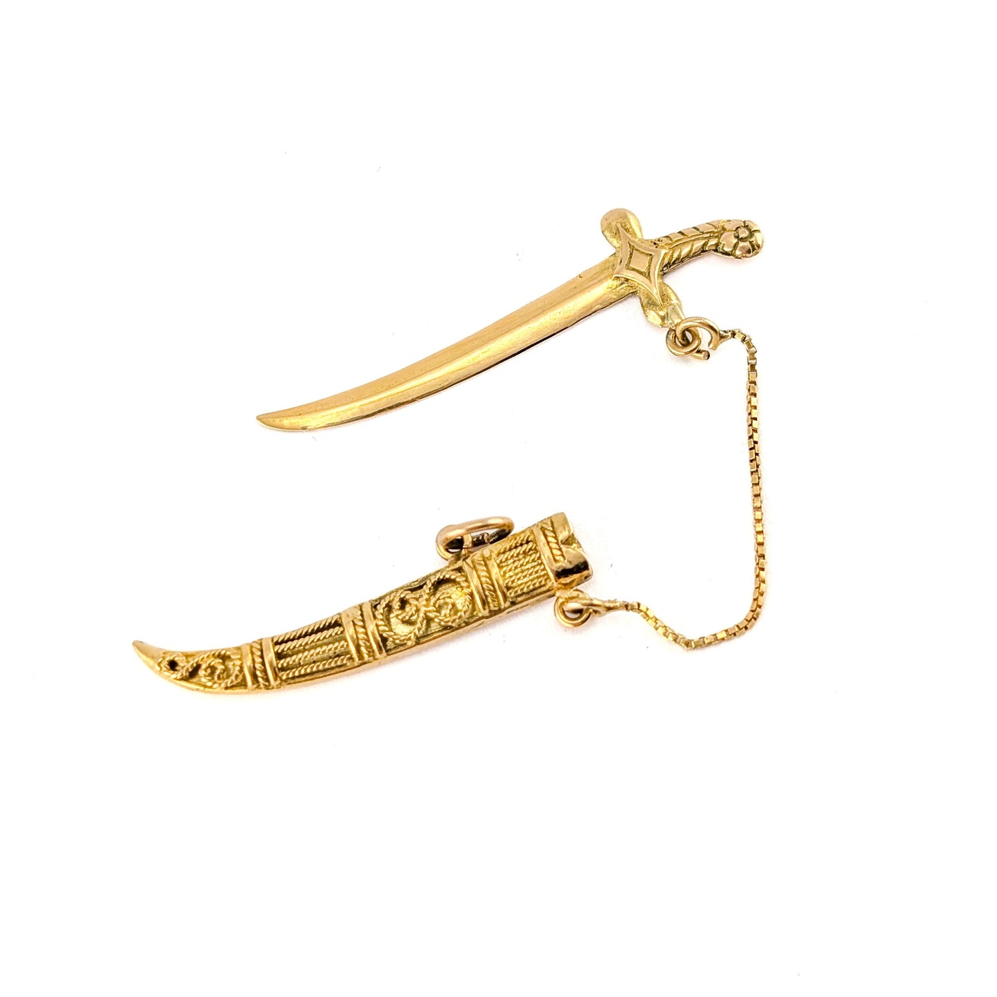 Vintage 18k Gold Mechanical Scimitar Style Dagger & Scabbard Charm