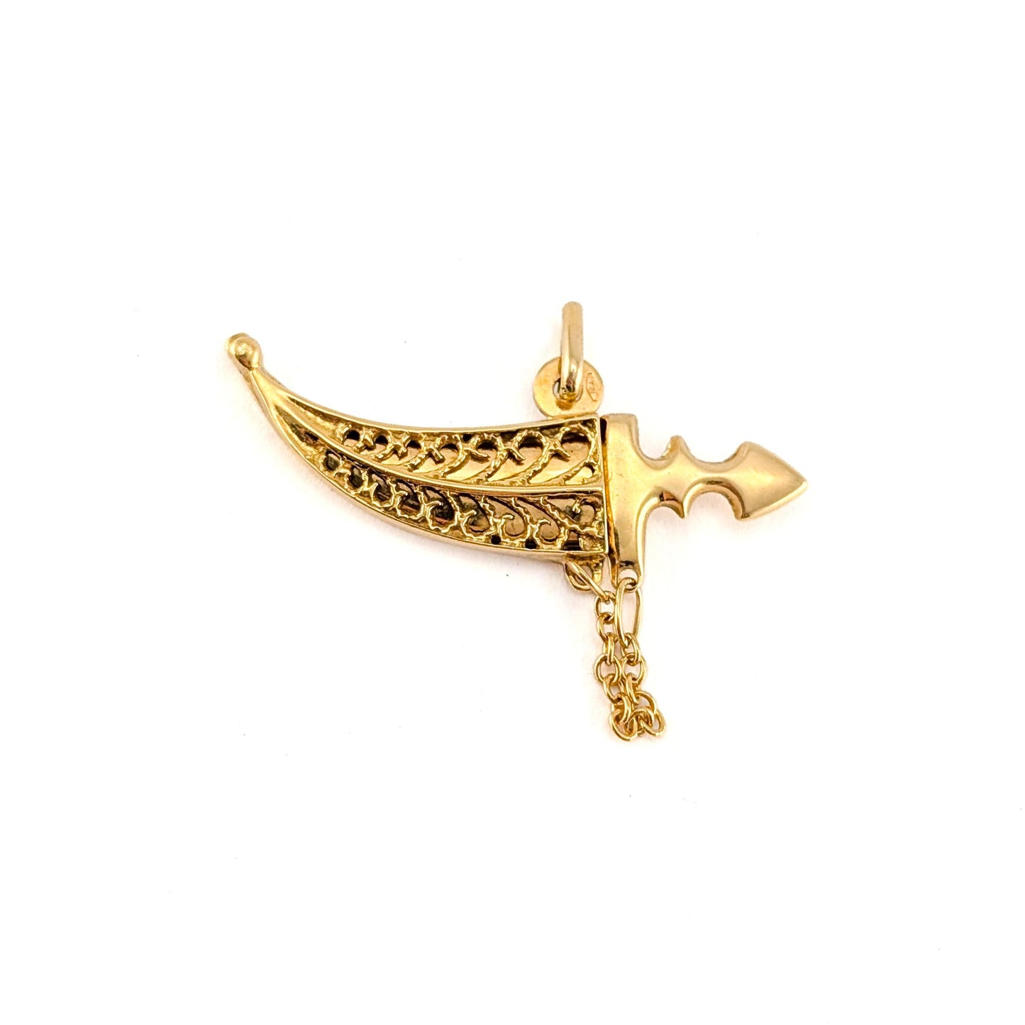 Vintage 18k Gold Mechanical Khanjar Style Dagger & Scabbard Charm